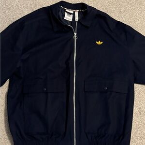 Adidas Navy Jacket with Silver Zipper and Yellow Trim